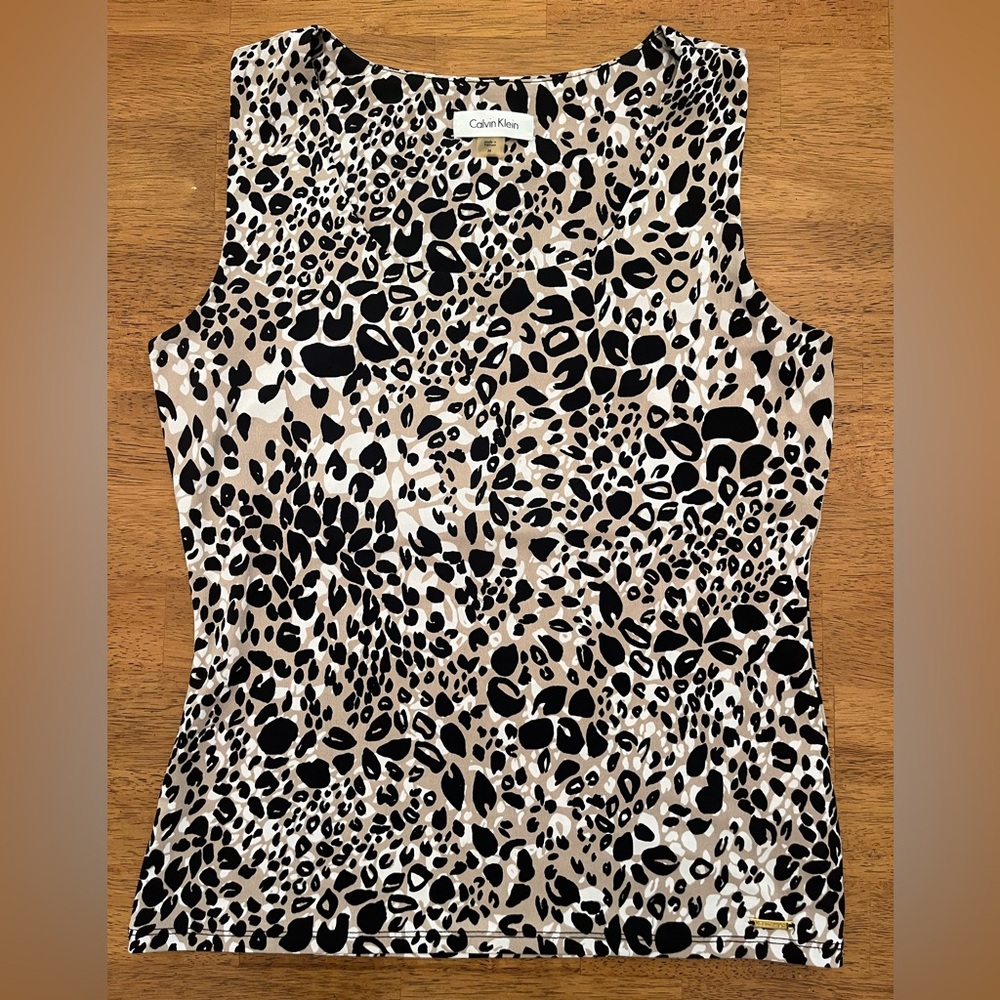 Calvin Klein Black and Tan Animal Print Tank Top